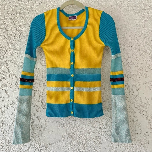 1970s Miss Djam Paris Top sz Small Knit Preppy Mod Stripe - Picture 2 of 7